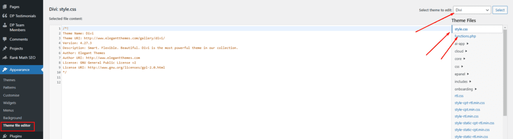 Divi Theme Theme file editor