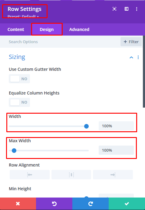 divi Row full Width